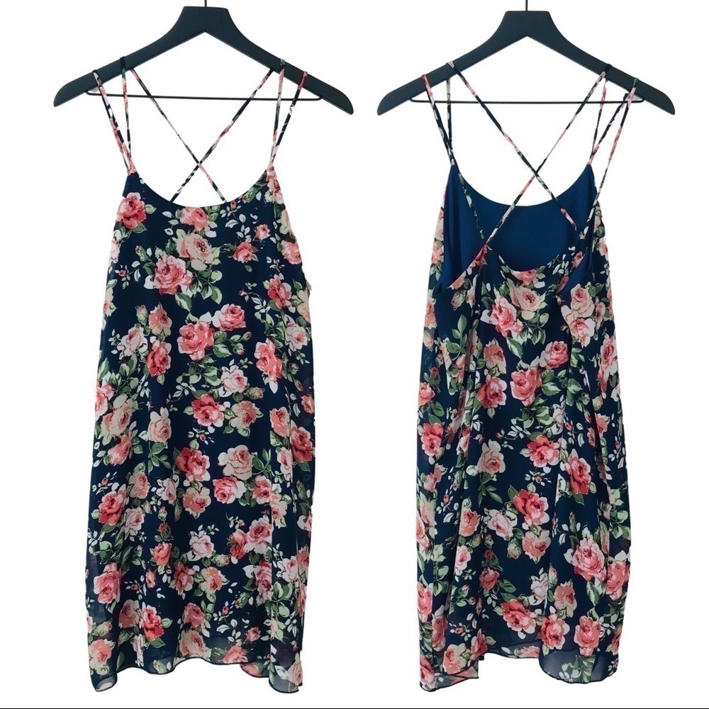 Robin K Dark Floral Rose Spaghetti Strap Dress